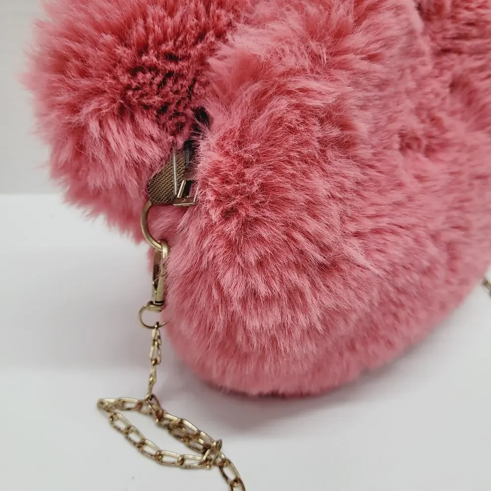 Plush Pink Bear Head 3D Backpack Purse Gold Chain Cosplay Dressup Anime